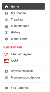 Left side Menu on YouTube