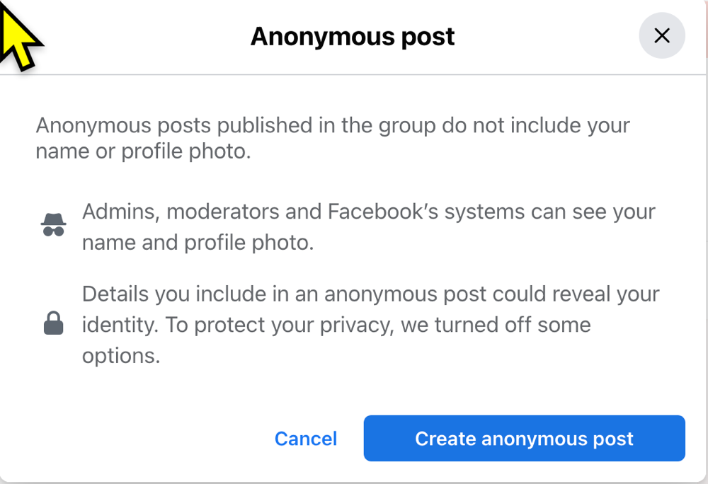 explanation of what posting anonymously does