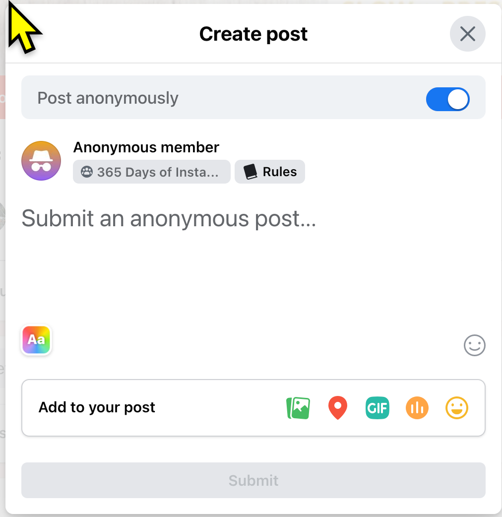 Create your anonymous post then hit the submit button